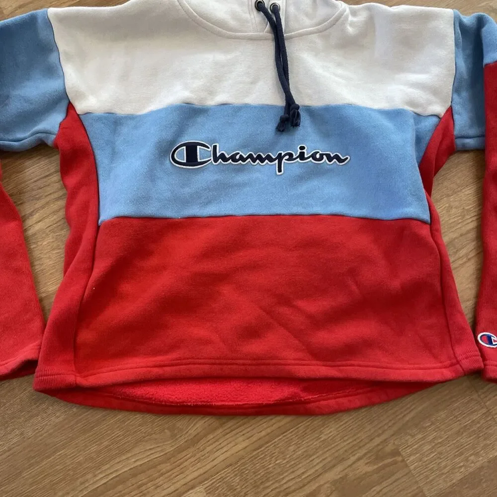 Vintage Y2K Champion Reverse Weave Color Block Cropped Hoodie Sweatshirt Size M - Picture 7 of 12